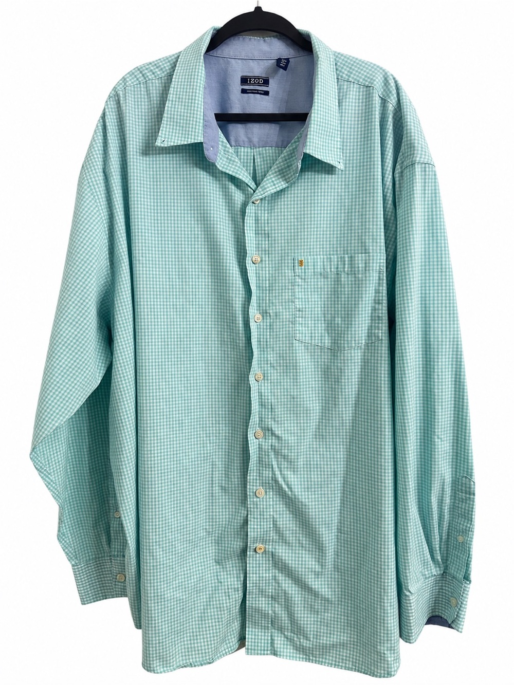 IZOD Men’s Aqua Mint Gingham Non-Iron Stretch Button Down Shirt Big Tall 4XLT